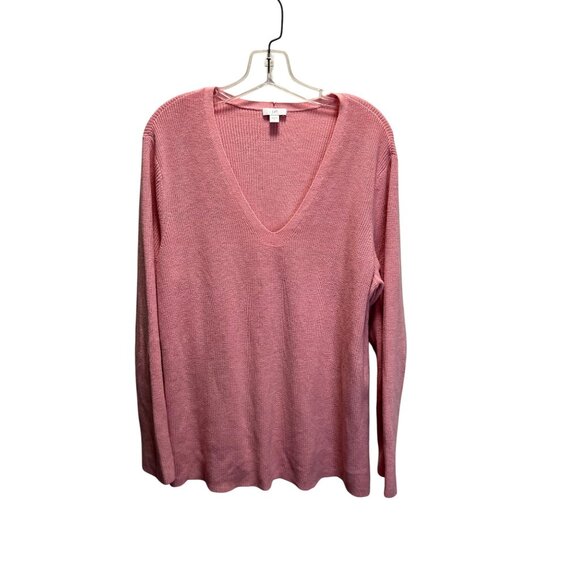 J. Jill Womens Pink Ribbed V-Neck Sweater XL Cotton/Nylon/Viscose Blend - Picture 1 of 6